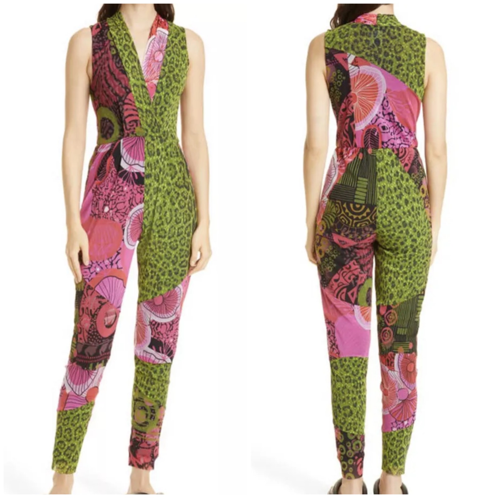 Fuzzi Jean Paul Gaultier Nwt Sleeveless Mesh Abstract Jumpsuit Strawberry Xsmall